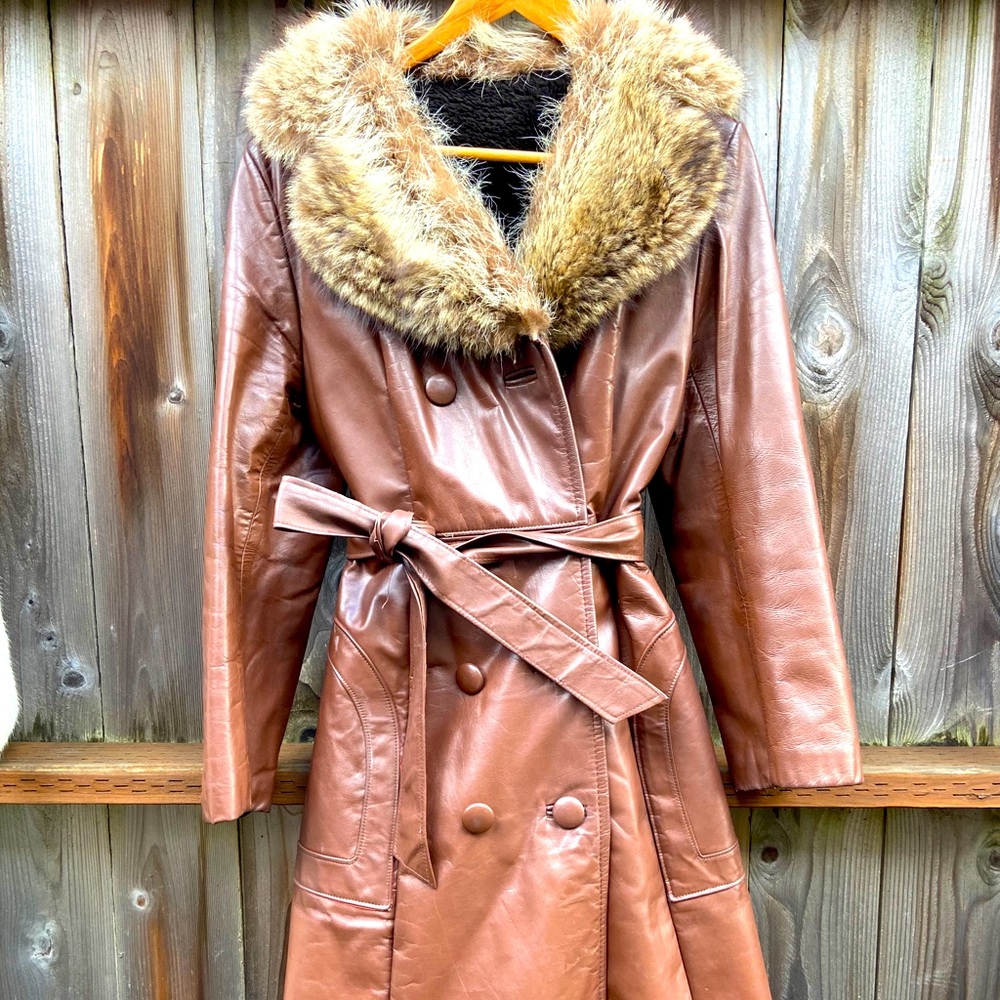 1970s Rockstar Real Fur Collar & Faux Leather Coat